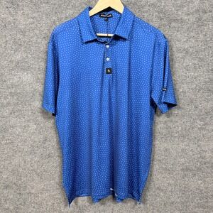 BYRD GANG‎ Mens Size Large Polo Shirt Golf Blue Polka Dot UPF 50 Performance